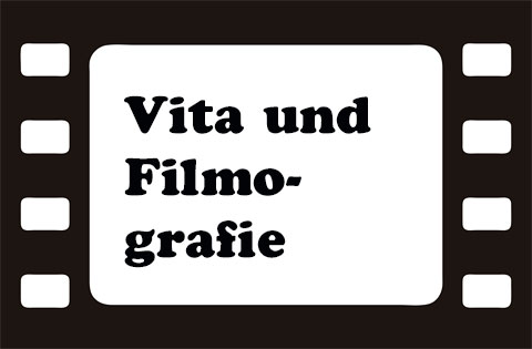 Schwarz-weiße Filmstreifen-Grafik, in deren Mitte es ein weißes Feld gibt, in dem mit schwarzer Schrift geschrieben steht: Vita und Filmografie