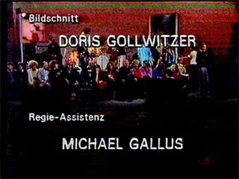 Abspann der 19. ZDF-Musiksendung Rockpop am 10. November 1979 mit den beiden Titeln "Bildschnitt Doris Gollwitzer“ und "Regie-Assistenz Michael Gallus"
