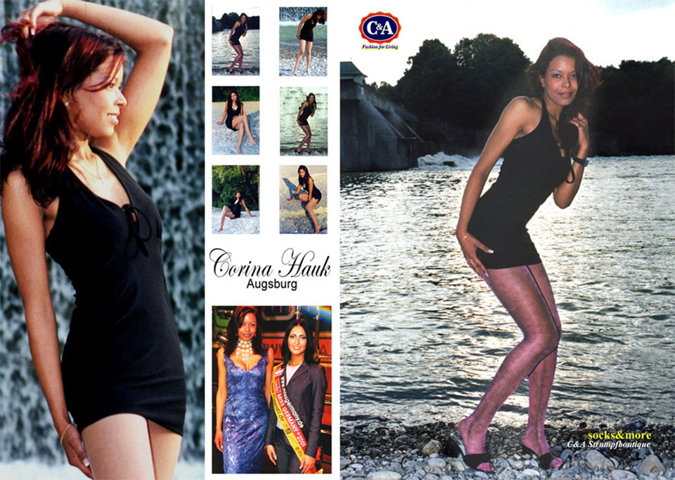 Fotos der Werbekampagne „socks & more" für die C&A Strumpfboutique München mit Model Miss Schwaben und Augsburg Corina Hauk